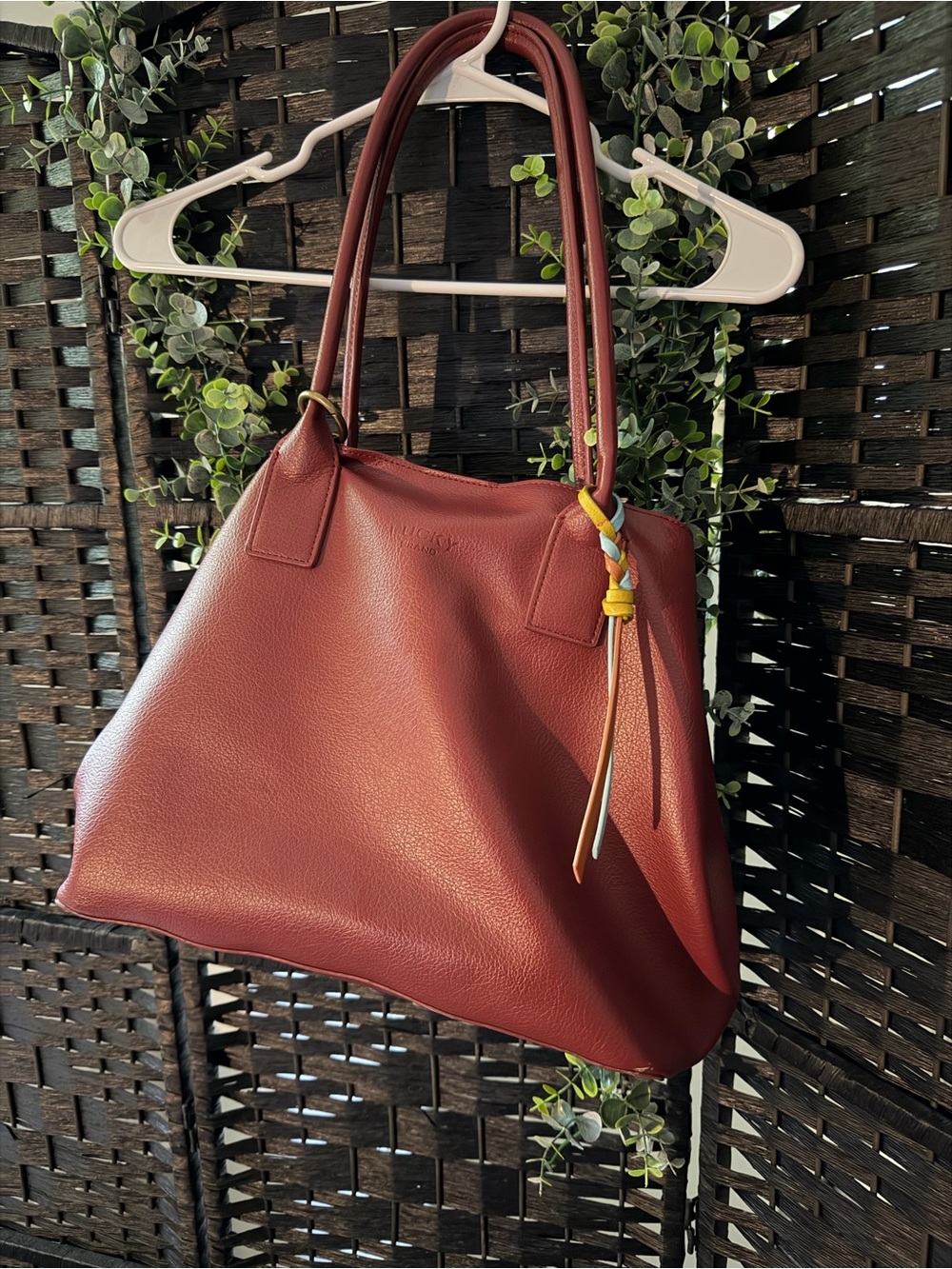 Lucky Brand Pebbled Leather Shoulder Bag in Brick Red
